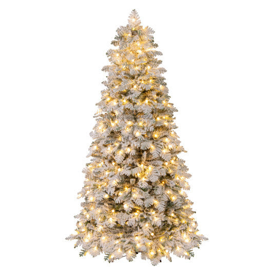 Artificial Snow-flocked Christmas Tree Pre-lit Hinged Xmas Tree with 130 Twinkle Balls-7 Feet - Color: Green - Size: 7 ft