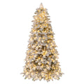 Artificial Snow-flocked Christmas Tree Pre-lit Hinged Xmas Tree with 130 Twinkle Balls-7 Feet - Color: Green - Size: 7 ft