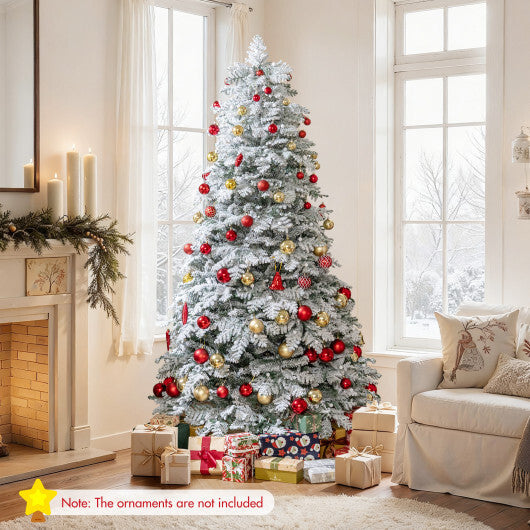 Artificial Snow-flocked Christmas Tree Pre-lit Hinged Xmas Tree with 130 Twinkle Balls-7 Feet - Color: Green - Size: 7 ft