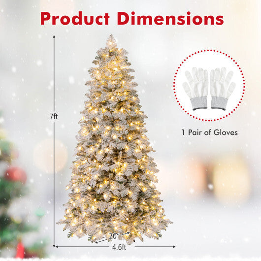 Artificial Snow-flocked Christmas Tree Pre-lit Hinged Xmas Tree with 130 Twinkle Balls-7 Feet - Color: Green - Size: 7 ft