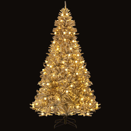 Snow-flocked Artificial Christmas Tree Pre-lit Hinged with 81 Sphere Lights and Remote - Color: Green - Size: 8 ft