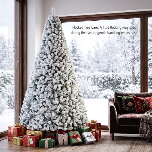 Artificial Snow-Flocked Christmas Tree with Branch Tips-XL - Color: White - Size: 9 ft