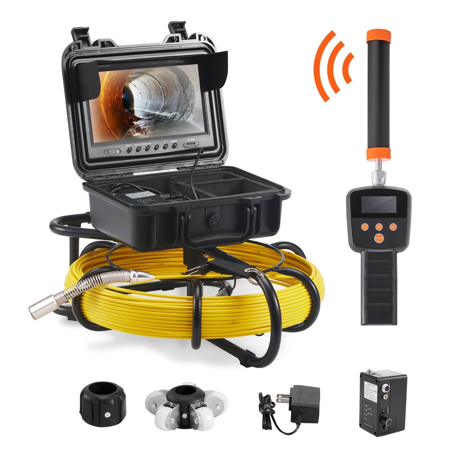 Sewer Camera with 512Hz Locator, 164 ft/50 m, 9" Pipeline Inspection Camera with DVR Function, IP68 Camera with 12 Adjustable LEDs, A 16 GB SD Card for Sewer Line, Home, Duct Drain Pipe Plumbing