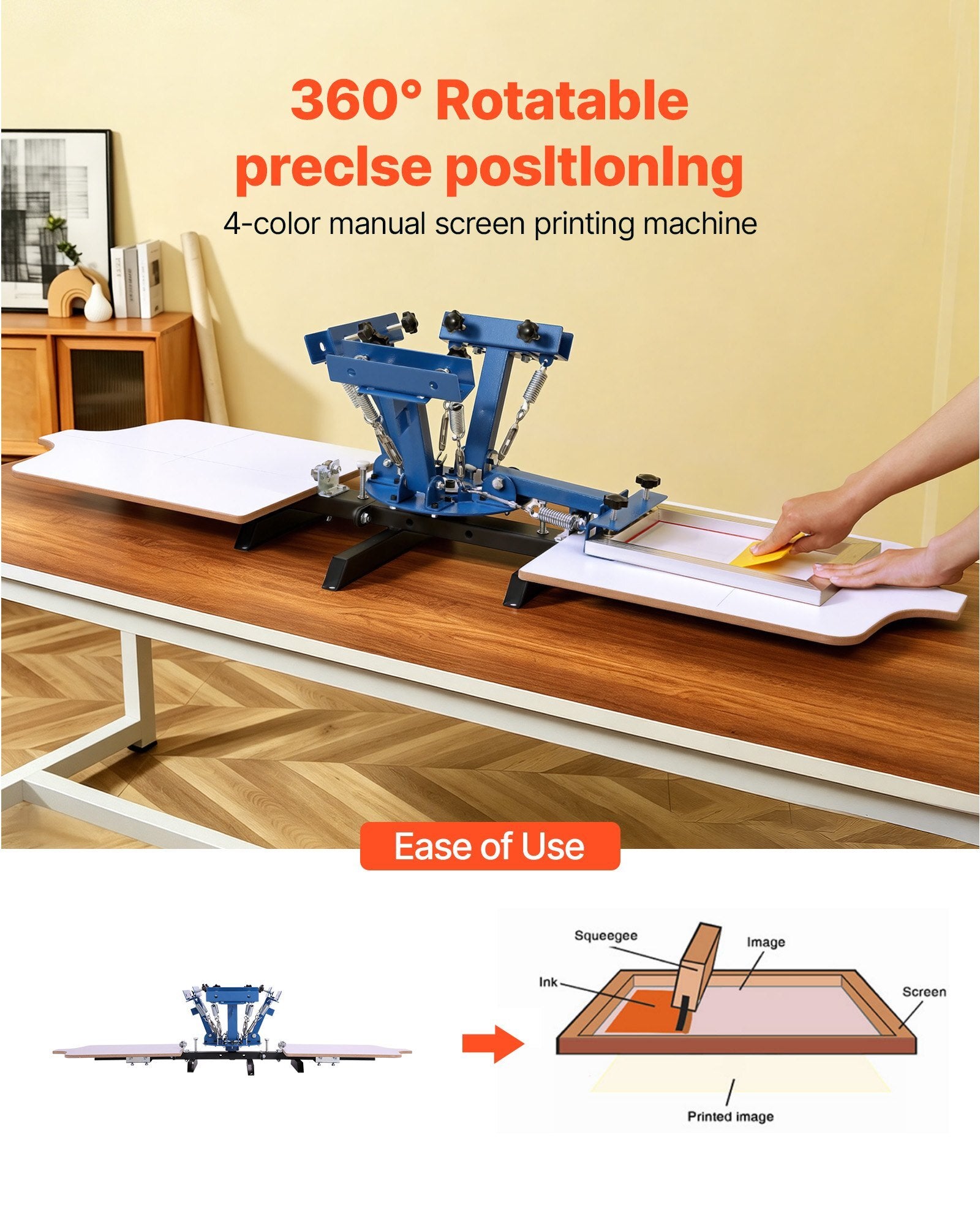 Screen Printing Machine 4 Color 2 Station Silk Screen Printing Press, 21.3 x 17.7 in, 360? Rotatable, Accurate Positioning, Powder-Coated Carbon Steel, for T-shirt DIY, Home and Commercial