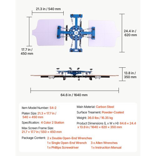 Screen Printing Machine 4 Color 2 Station Silk Screen Printing Press, 21.3 x 17.7 in, 360? Rotatable, Accurate Positioning, Powder-Coated Carbon Steel, for T-shirt DIY, Home and Commercial