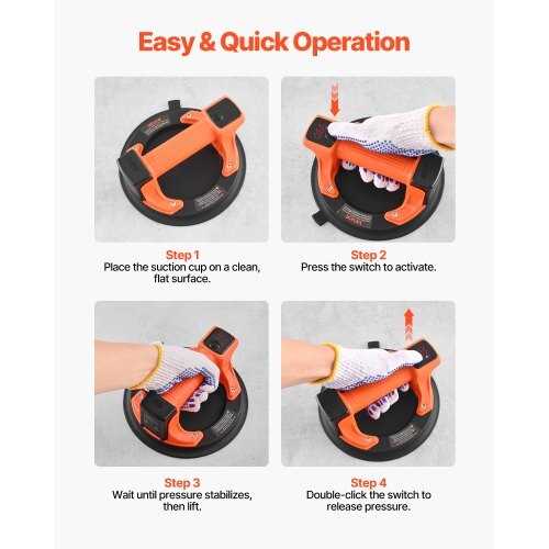 Electric Suction Cup, 8-Inch Vacuum Glass Lifter with Digital Display for Suction Power & Battery Level, 440 lbs Max Lifting Capacity Tile Suction Cup Tool for Lifting Tile, Granite (1-Pack)