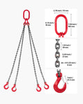 Chain Sling, 1/4 in x 5 ft Lifting Chains with 4 Leg Grab Hooks, Heavy Duty G80 Alloy Steel Lifting Sling, 6600LBS Capacity, Adjustable Engine Chain Hoist Lifts for Cargo Security Towing