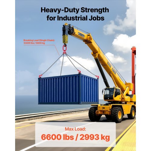 Chain Sling, 1/4 in x 5 ft Lifting Chains with 4 Leg Grab Hooks, Heavy Duty G80 Alloy Steel Lifting Sling, 6600LBS Capacity, Adjustable Engine Chain Hoist Lifts for Cargo Security Towing
