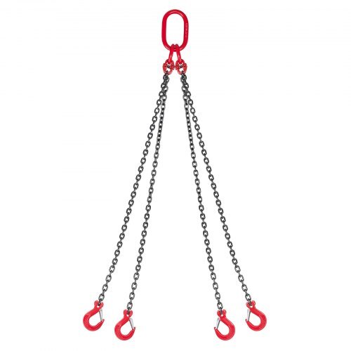 Chain Sling, 1/4 in x 5 ft Lifting Chains with 4 Leg Grab Hooks, Heavy Duty G80 Alloy Steel Lifting Sling, 6600LBS Capacity, Adjustable Engine Chain Hoist Lifts for Cargo Security Towing