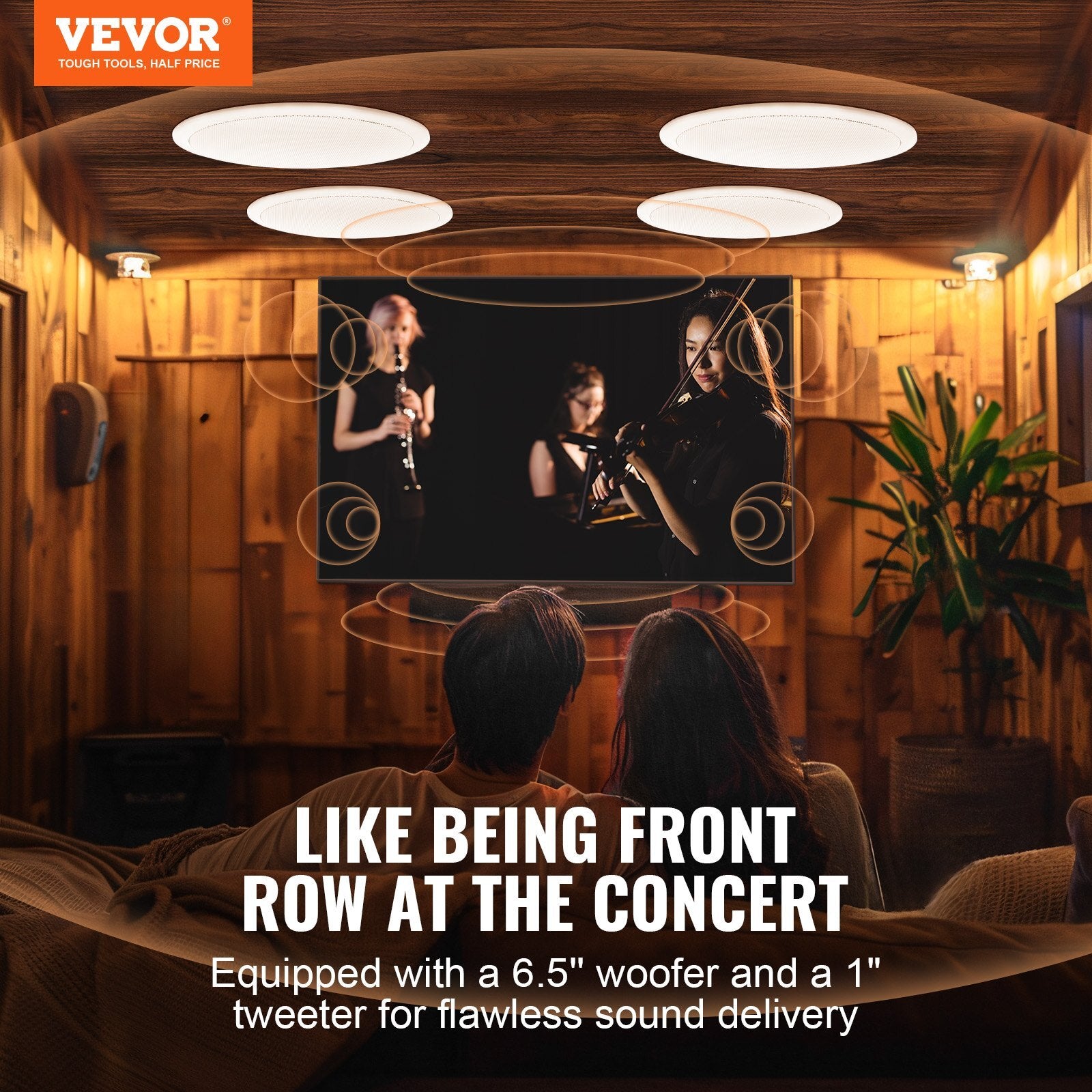 4 PCs 6.5'' Bluetooth in Ceiling Speakers, 150W, Flush Mount Ceiling & in-Wall Speaker System with 8Impedance 89dB Sensitivity, for Home Kitchen Living Room Bedroom or Covered Outdoor Porches
