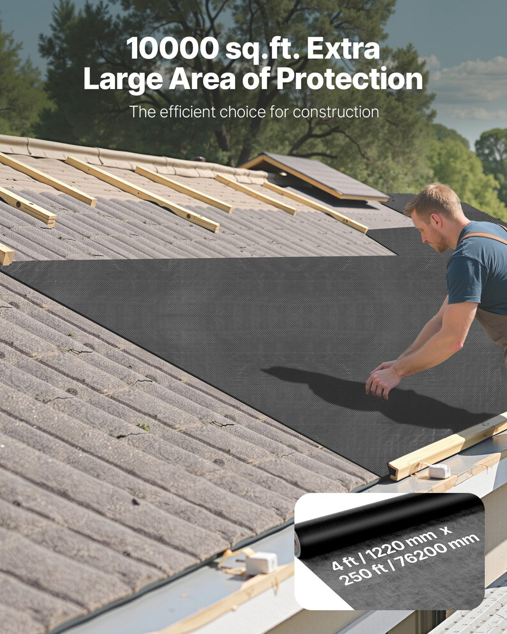 House Wrap, 4 x 250 ft, 0.17 mm Thick Vapor Barrier, Heavy Duty Plastic Sheeting for Tear-resistant, Drop Cloth Vapor Barrier Covering for Residential & Commercial Construction, Black