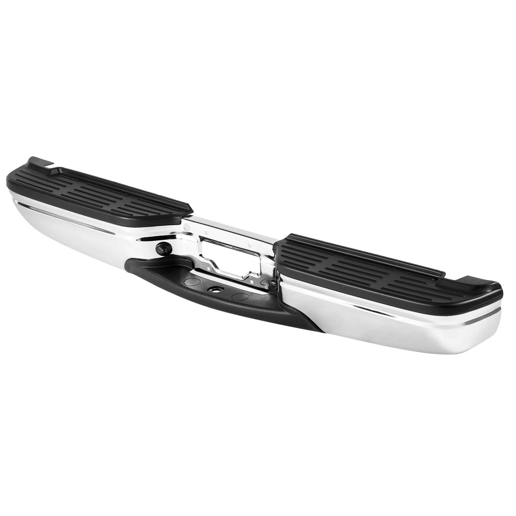 Rear Step Bumper, Compatible with 1999-2007-Ford F250/Ford F350 Super Duty, Chrome Steel Back Bumper, Assembly Replacement Rear Bumper with License Plate Light and Step Pad, for FO1101141