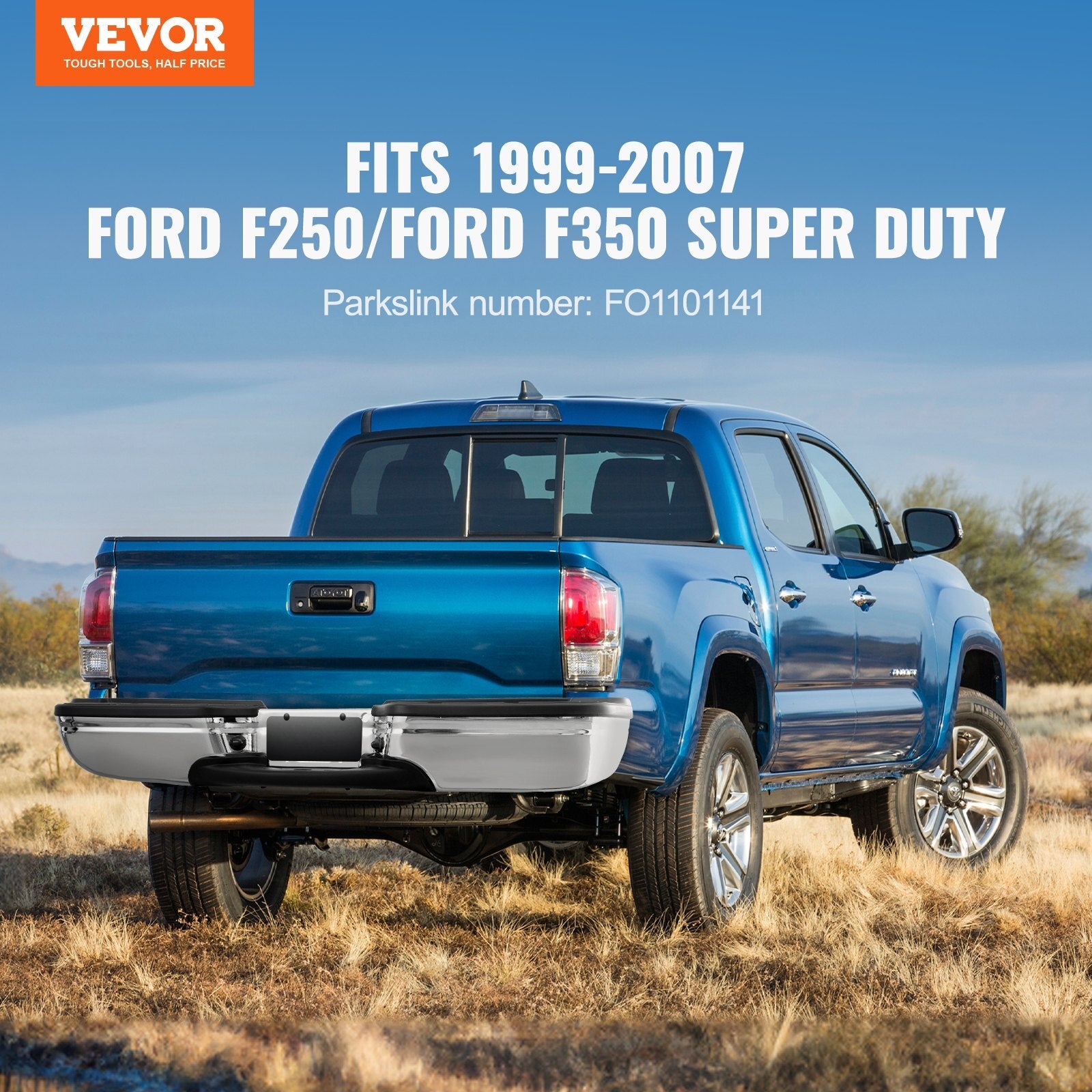 Rear Step Bumper, Compatible with 1999-2007-Ford F250/Ford F350 Super Duty, Chrome Steel Back Bumper, Assembly Replacement Rear Bumper with License Plate Light and Step Pad, for FO1101141