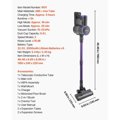 Cordless Vacuum Cleaner, 25KPA Max Powerful Suction, Rechargeable Anti-Tangle Stick Vacuum with Dust Cup, Lightweight Handheld Vac with 35mins Runtime for Home, Carpet, Pet Hair, Hard Floor