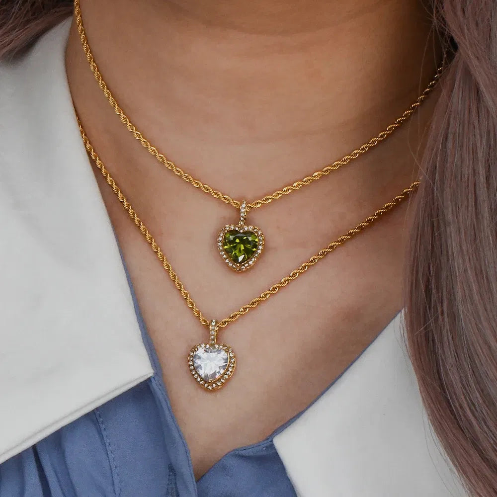 2022 New Stainless Steel PVD Plating Heart Shape AAA Cubic Zircon Stone Pendant Necklace Ladies Party Christmas Jewelry Gift