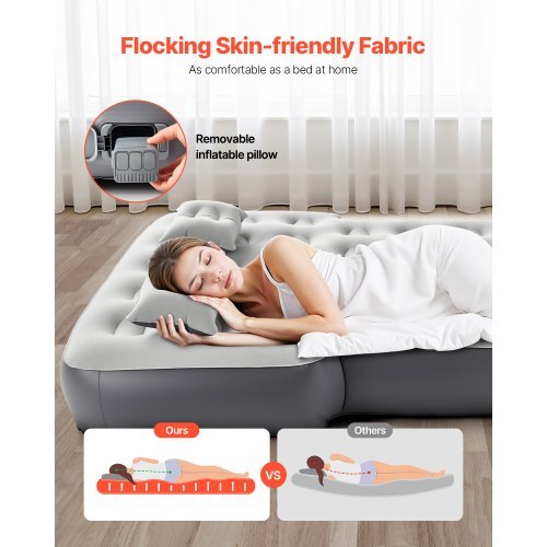Car Air Mattress, Fits Toyota 4runner, Jeep Wrangler, Inflatable Car Camping Mattress, Flocking Thickened Blow Up Travel Beds, Durable Portable Sleeping Pad with Built in Pump, 2 Pillows, Gray