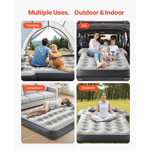 Car Air Mattress, Fits Toyota 4runner, Jeep Wrangler, Inflatable Car Camping Mattress, Flocking Thickened Blow Up Travel Beds, Durable Portable Sleeping Pad with Built in Pump, 2 Pillows, Gray