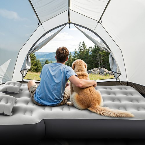 Car Air Mattress, Fits Toyota 4runner, Jeep Wrangler, Inflatable Car Camping Mattress, Flocking Thickened Blow Up Travel Beds, Durable Portable Sleeping Pad with Built in Pump, 2 Pillows, Gray