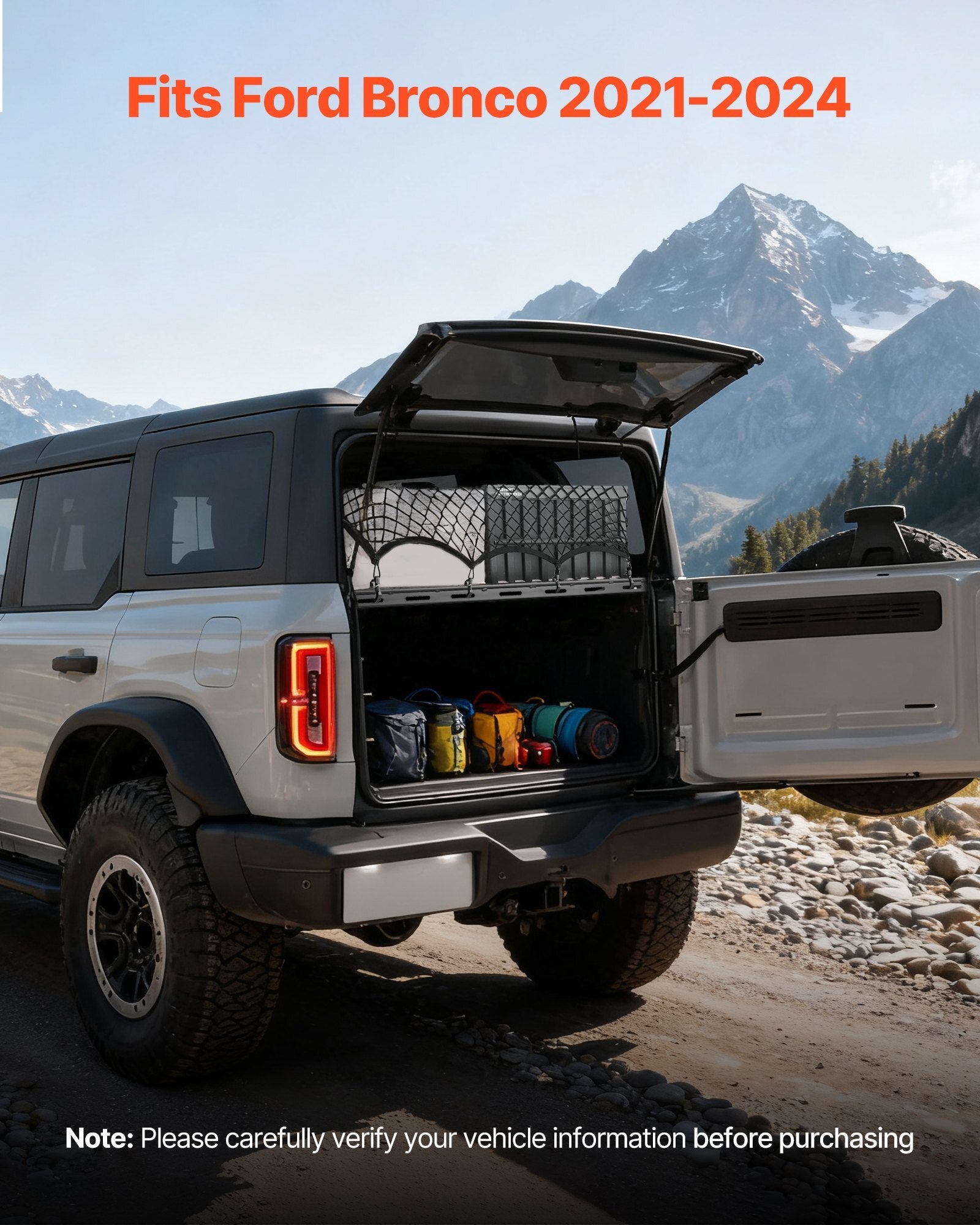 Rear Trunk Cargo Rack with Net for 2021-2024 Ford Bronco 4 Door Hardtops (Exclude Bronco Sport), 300 lbs Capacity, Carbon Steel Basket Tray Interior Storage Luggage Carrier