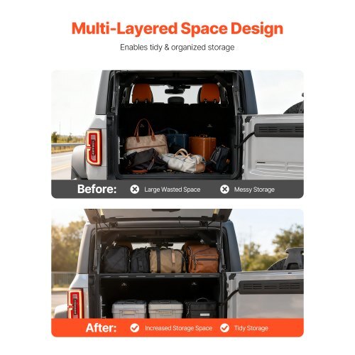 Rear Trunk Cargo Rack with Net for 2021-2024 Ford Bronco 4 Door Hardtops (Exclude Bronco Sport), 300 lbs Capacity, Carbon Steel Basket Tray Interior Storage Luggage Carrier