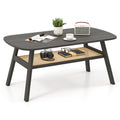2-Tier Rectangular Center Coffee Table with Rattan Storage Shelf and Rubber Wood Legs-Dark Gray - Color: Dark Gray