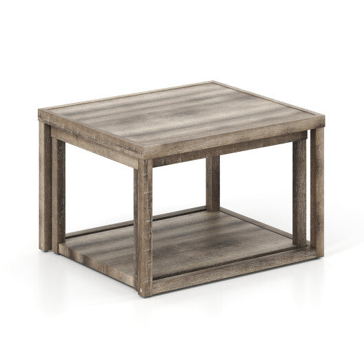 Nesting Coffee Table Set of 2 Stackable Rectangular End Tables-Gray - Color: Gray