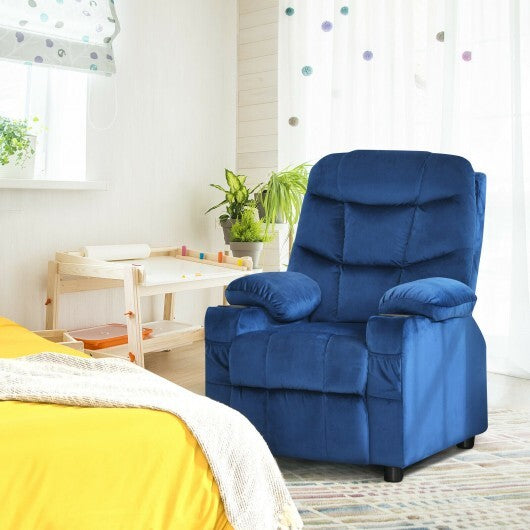 Kids Recliner Chair with Cup Holder and Footrest for Children-Light Blue - Color: Light Blue