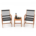 3 Pieces Acacia Wood Patio Furniture Set with Armchairs Coffee Table - Color: Multicolor