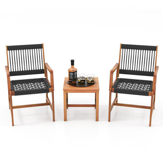 3 Pieces Acacia Wood Patio Furniture Set with Armchairs Coffee Table - Color: Multicolor