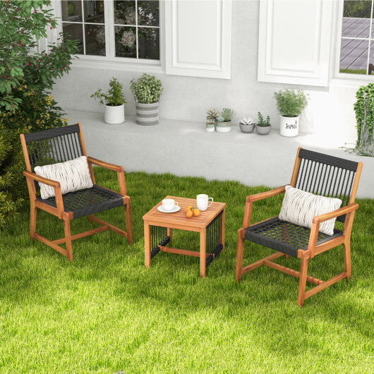 3 Pieces Acacia Wood Patio Furniture Set with Armchairs Coffee Table - Color: Multicolor