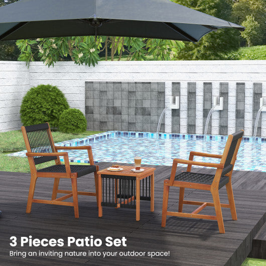 3 Pieces Acacia Wood Patio Furniture Set with Armchairs Coffee Table - Color: Multicolor