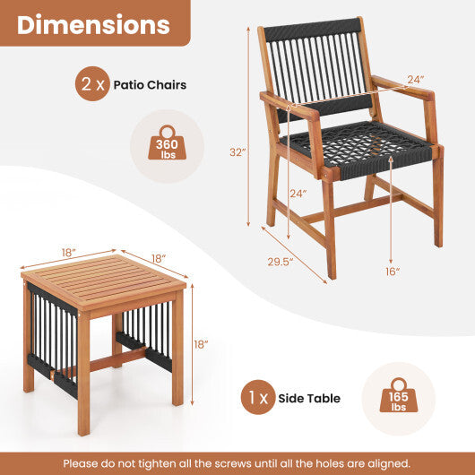 3 Pieces Acacia Wood Patio Furniture Set with Armchairs Coffee Table - Color: Multicolor