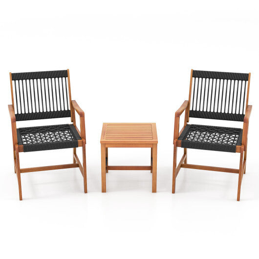 3 Pieces Acacia Wood Patio Furniture Set with Armchairs Coffee Table - Color: Multicolor