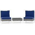3 Pieces PE Rattan Conversation Chairs with Tempered Glass Coffee Table for Garden Porch-Navy - Color: Navy