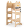 3-in-1 Wooden Kids Toddler Kitchen Step Stool with Blackboard-Black&White