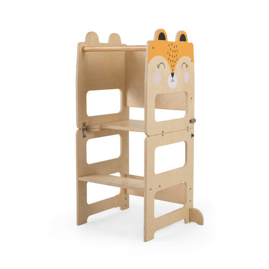3-in-1 Wooden Kids Toddler Kitchen Step Stool with Blackboard-Black&White