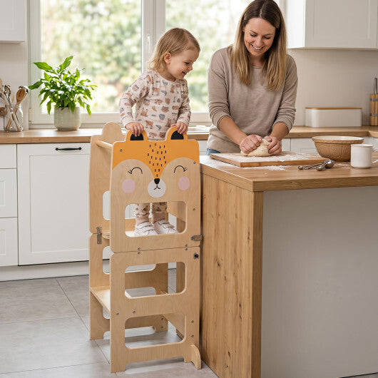 3-in-1 Wooden Kids Toddler Kitchen Step Stool with Blackboard-Black&White
