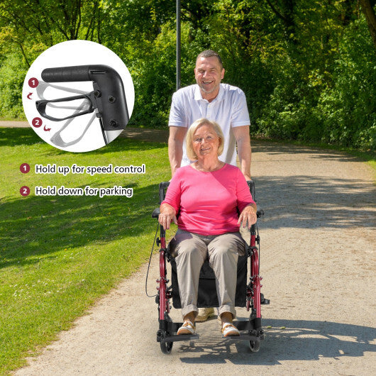 Folding Rollator Walker with Seat and Wheels Supports up to 300 lbs-Red - Color: Red
