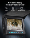 Sewer Camera, 66 ft/20m, 4.3" Drain Inspection Camera, IP68 Waterproof Snake Plumbing Camera with Lights - 6 Adjustable LEDs, 4500mAh Battery & 16GB Card for Sewer Line Duct Pipes