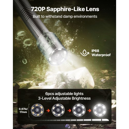 Sewer Camera, 66 ft/20m, 4.3" Drain Inspection Camera, IP68 Waterproof Snake Plumbing Camera with Lights - 6 Adjustable LEDs, 4500mAh Battery & 16GB Card for Sewer Line Duct Pipes