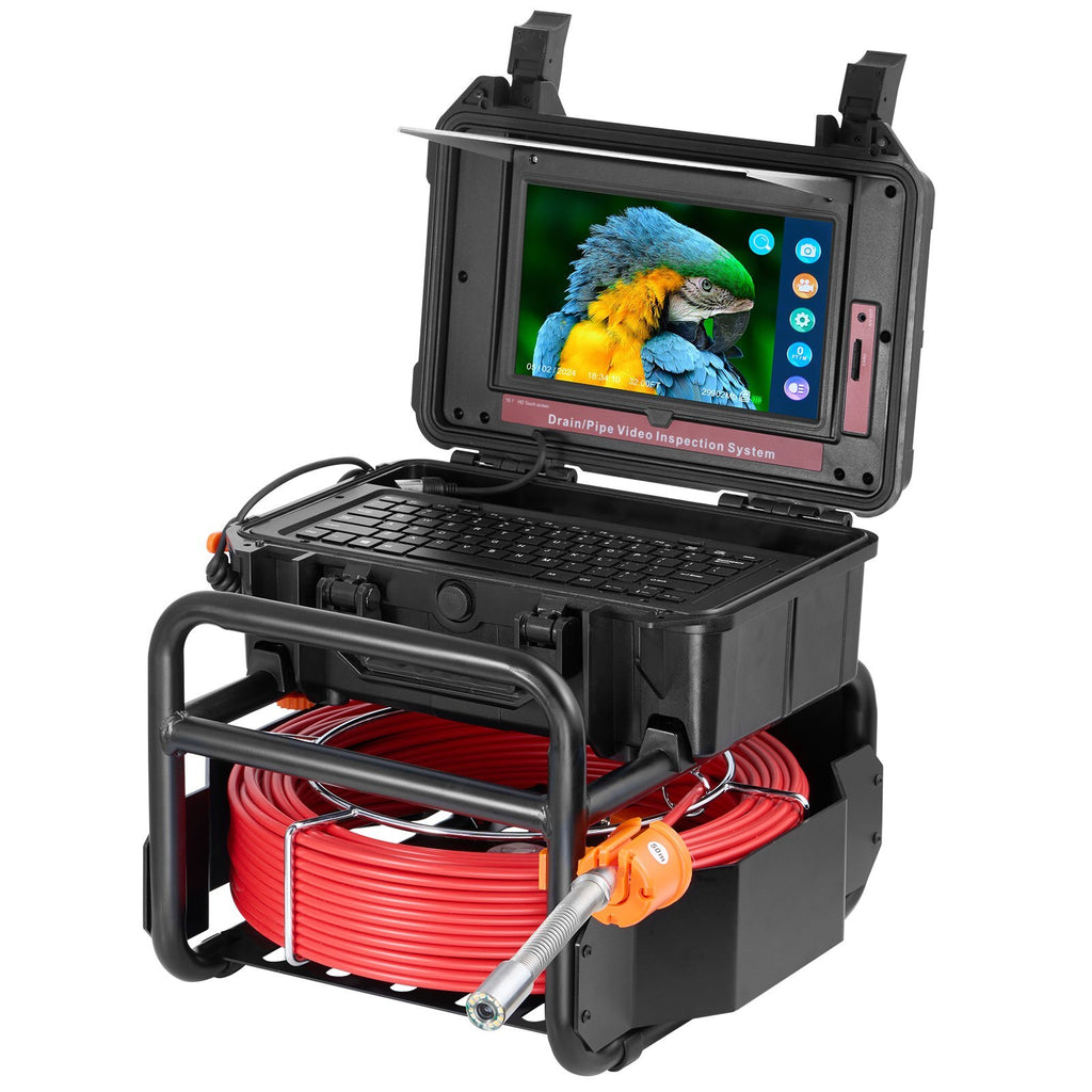 Sewer Camera, 165 ft/50m, Self-Leveling Drain Camera with 10.1" Touchscreen, 512Hz Transmitter & Distance Counter, IP67 Snake Plumbing Camera with Lights-12 LED, 32GB Card for Duct Pipe