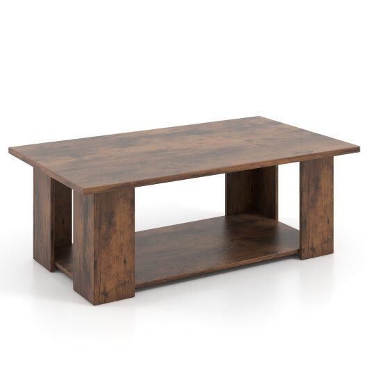 Large 36/41 Inch 2-tier Wooden Modern Coffee Table with Storage Shelf-Coffee - Color: Coffee