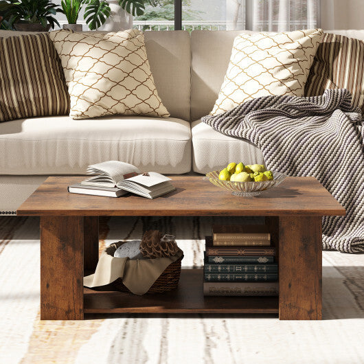 Large 36/41 Inch 2-tier Wooden Modern Coffee Table with Storage Shelf-Coffee - Color: Coffee