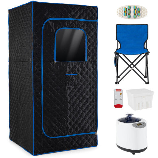 Portable Steam Sauna Box with 3L/1200W Fast-Heat Steamer and 15-Level Temperature-Blue - Color: Blue