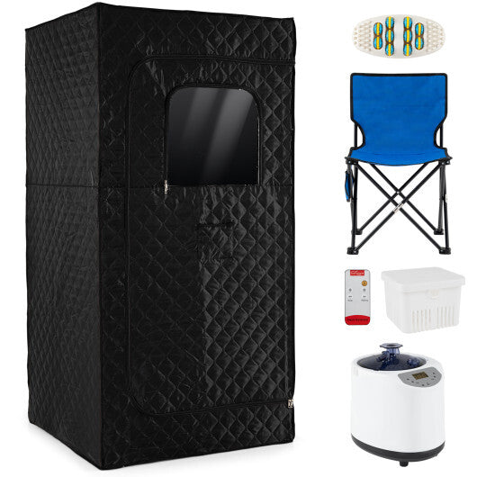 Portable Steam Sauna Box with 3L/1200W Fast-Heat Steamer and 15-Level Temperature-Black - Color: Black