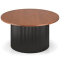 Round Coffee Table with Solid Wood Frame and Wooden Top-Walnut - Color: Walnut