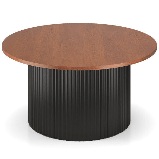 Round Coffee Table with Solid Wood Frame and Wooden Top-Walnut - Color: Walnut