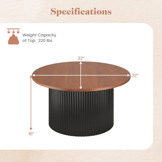 Round Coffee Table with Solid Wood Frame and Wooden Top-Walnut - Color: Walnut
