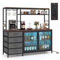 Sideboard Buffet Cabinet with LED Lights 55 inch Coffee Table with Power Outlets-Rustic Brown - Color: Rustic Brown