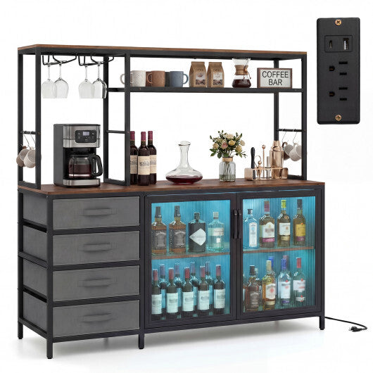 Sideboard Buffet Cabinet with LED Lights 55 inch Coffee Table with Power Outlets-Rustic Brown - Color: Rustic Brown